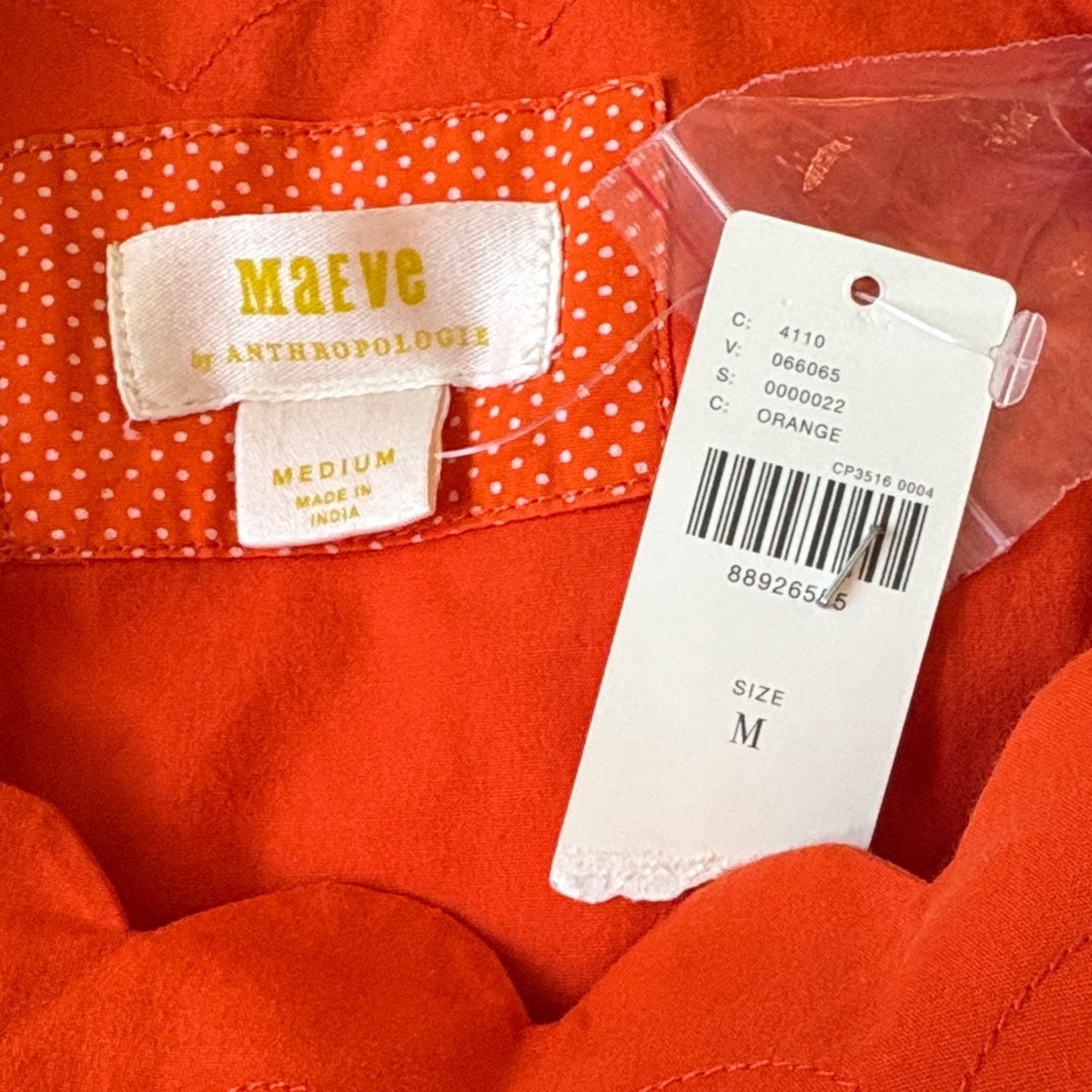 NWT Maeve Anthropologie Square-Neck Scallop Blouse Women’s Medium Orange Cropped - Picture 8 of 9